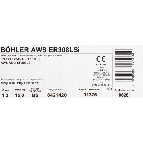 Bohler MIG drut spawalniczy 308LSi chromowo-niklowy fi.1.2 15kg