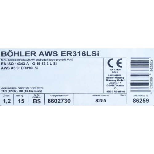 Bohler MIG drut spawalniczy 316LSi chromowo-niklowy fi.1.2 15kg