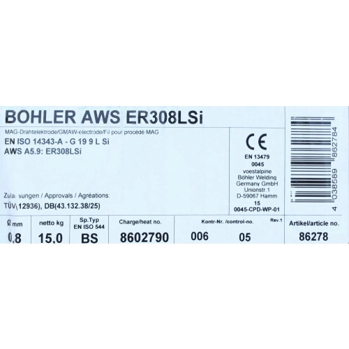 Bohler MIG drut spawalniczy 308LSi chromowo-niklowy fi.0.8 15kg