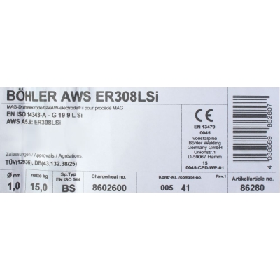 Bohler MIG drut spawalniczy 308LSi chromowo-niklowy fi.1.0 15kg