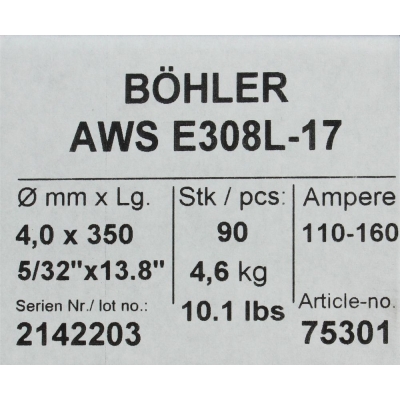 Bohler MMA elektroda spawalnicza chromowo-niklowa 308L 4.0x350 4.6kg