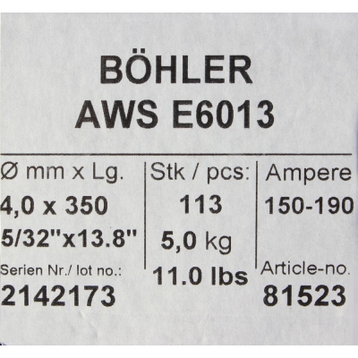 Bohler MMA elektroda spawalnicza rutylowo-celulozowa E6013 RC 4.0x350 5.0kg