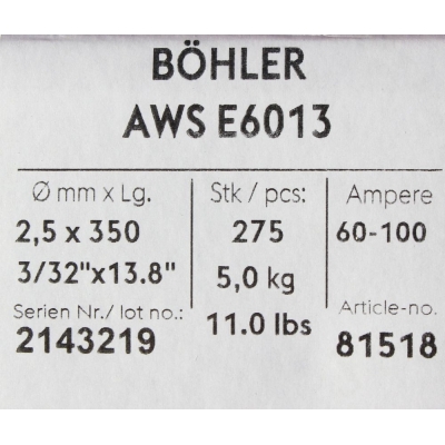 Bohler MMA elektroda spawalnicza rutylowo-celulozowa E6013 RC 2.5x350 5kg
