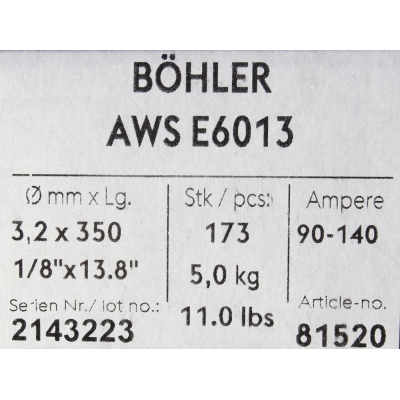 Bohler MMA elektroda spawalnicza rutylowo-celulozowa E6013 RC 3.2x350 5kg