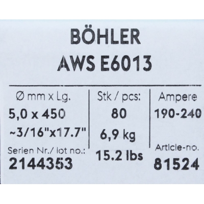 Bohler MMA elektroda spawalnicza rutylowo-celulozowa E6013 RC 5.0x450 6.9kg