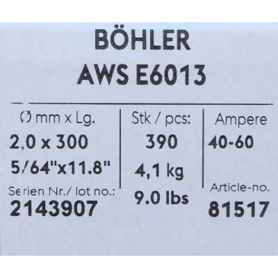 Bohler MMA elektroda spawalnicza rutylowo-celulozowa E6013 RC 2.0x300 4.1kg