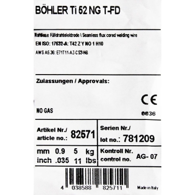 Bohler FCAW (SS) drut spawalniczy rdzeniowy samoosłonowy Ti52 NG fi.1.0 5kg