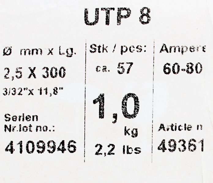 Utp8 Bohler MMA elektroda spawalnicza do żeliwa UTP8 2.5x300 1kg