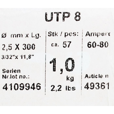 Bohler MMA elektroda spawalnicza do żeliwa UTP8 2.5x300 1kg