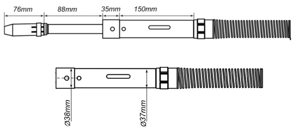 Wymiary palnika uchwytu maszynowego mig/mag Spartus 501MP 180°