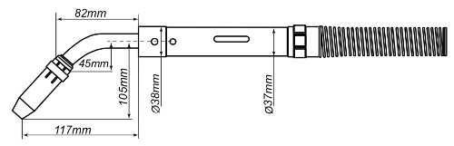 Wymiary palnika uchwytu maszynowego mig/mag Spartus 501M 45°