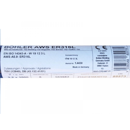 Bohler TIG drut spawalniczy pręt TIG 316L chromowo-niklowy 3.2x1000 1kg